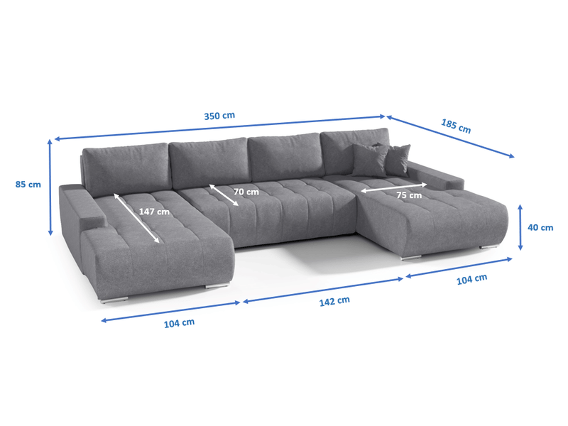  Canapé d'angle convertible velutti u velours aston gris clair, forme u avec coffre  - Conforama D