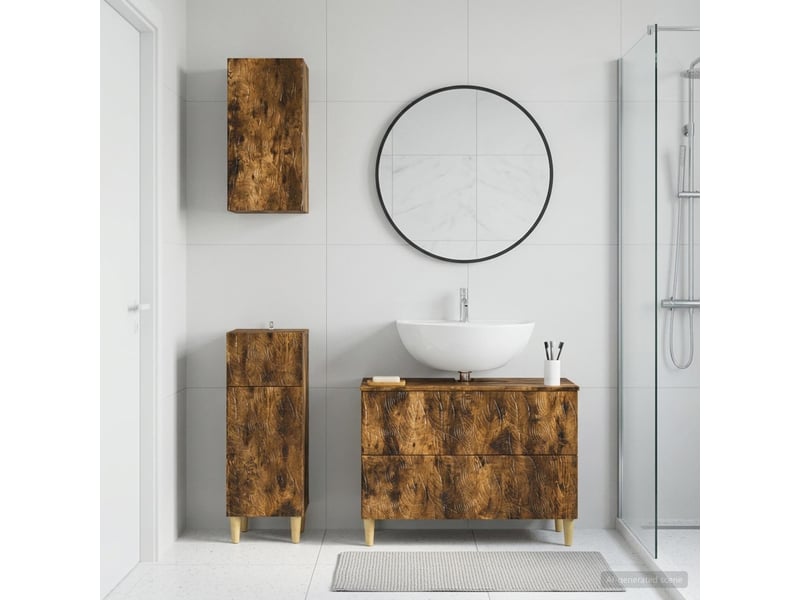  Ensemble de meuble de salle de bain 3 pièces delft chêne fumé cf63378  - Conforama B