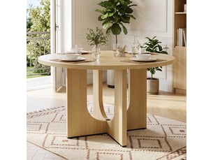 Table à manger ronde 120 cm pour 4 à 6 personnes, design classique, style scandinave minimaliste, couleur chêne