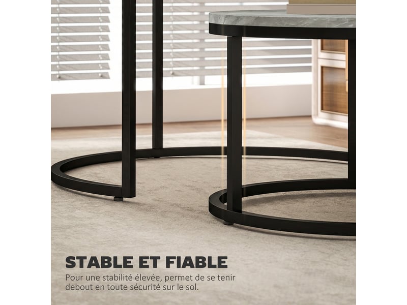  Lot de 2 tables basses gigognes empilable design pieds industriel en métal gris  - Conforama R
