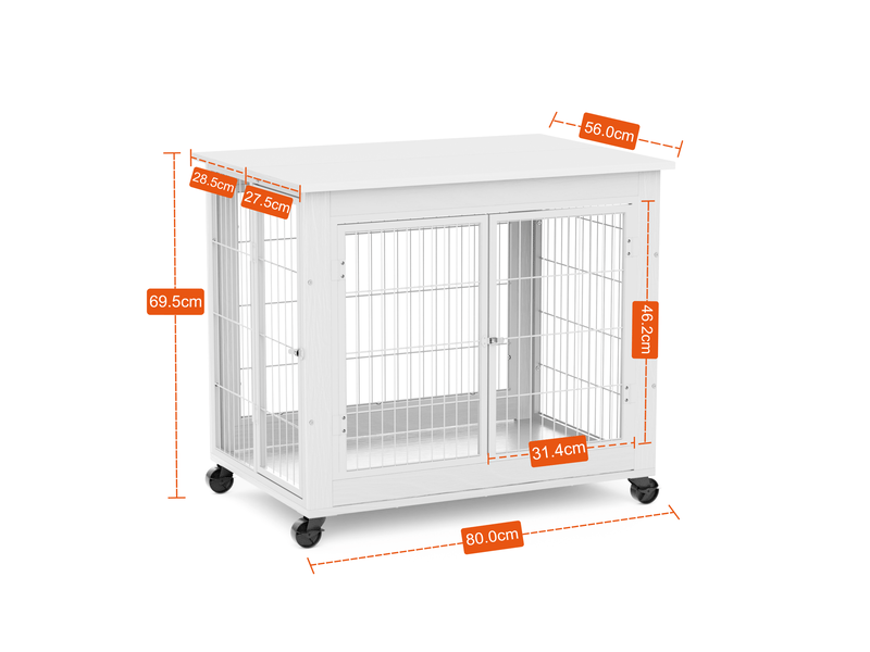  Cage d'intérieur style meuble 80x56x69,5 cm – blanche – 3 accès, toit ouvrant et roulettes verrouillables  - Conforama C