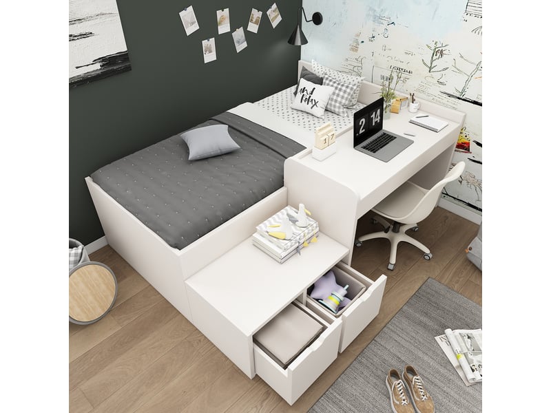  Lit enfant en bois massif et mdf blanc 90x200 cm  - Conforama D