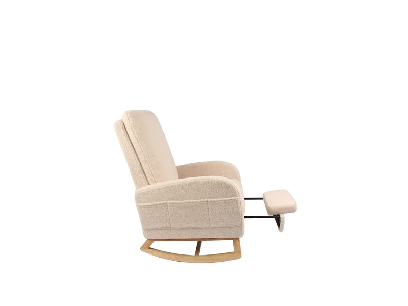  Fauteuil à bascule avec repose-pieds 75x63x104 cm en tissu bouclette beige  - Conforama R