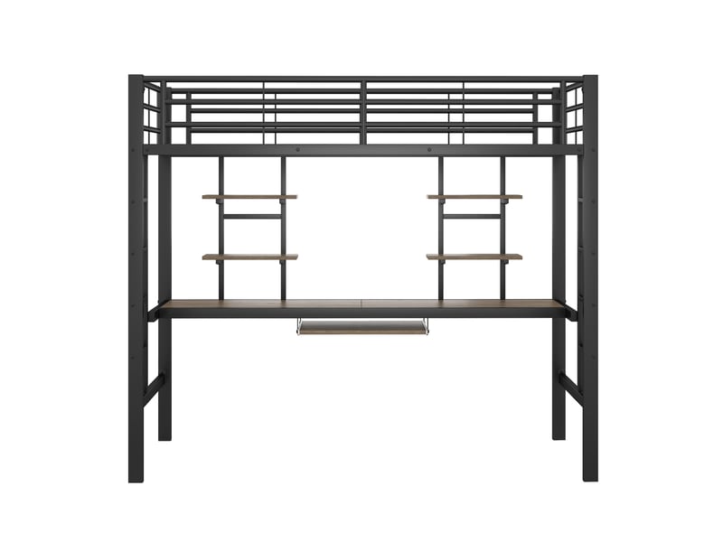  Lit mezzanine en métal noir 90 × 200 cm, bureau intégré et 2 bibliothèques  - Conforama A
