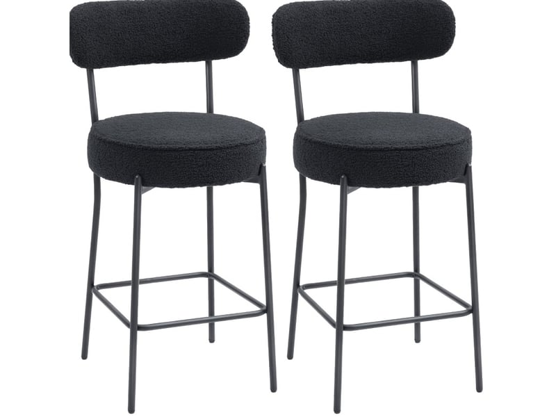  Lot de 2 tabourets de bar avec assise rembourrée, repose-pieds et patins réglables en polyester noir  - Conforama A