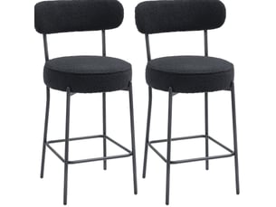 Lot de 2 tabourets de bar avec assise rembourrée, repose-pieds et patins réglables en polyester noir