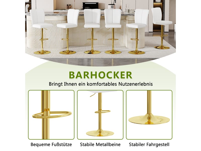 Lot de 2 tabourets de bar réglables,63-85 cm,similicuir et métal doré,blanc - Conforama E
