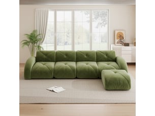 Canapé d'angle, canapé modulable – avec repose-pieds, vert, sans montage, 4 places, base antidérapante