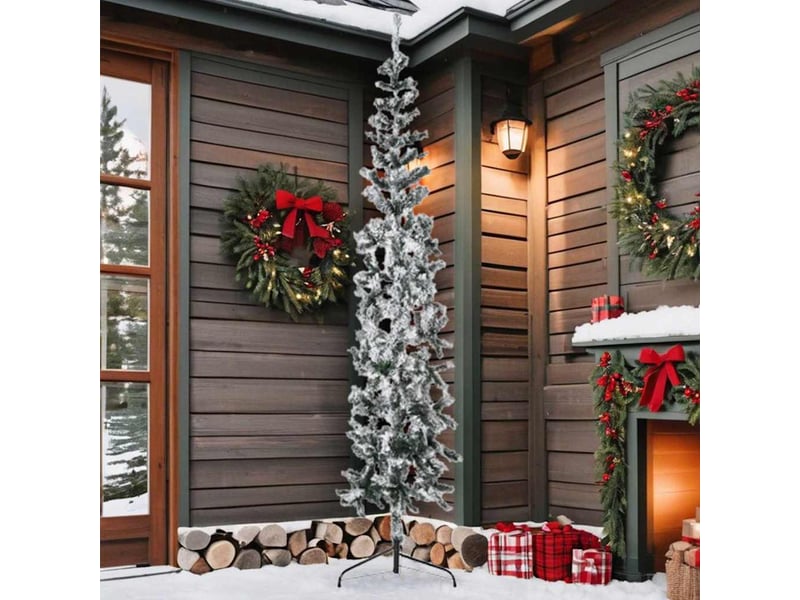  Demi sapin de noël, arbre de noël artificiel mince avec neige floquée 210 cm  - Conforama A