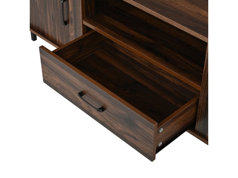 Meuble tv mdf 180×40×50 cm – buffet bas moderne, portes coulissantes, tiroir, rainures rétro, téléviseur 75 pouces - Conforama E