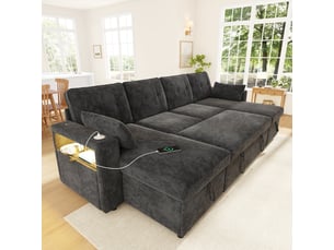 Canapé d'angle droit convertible <strong></strong> <strong>Bliss Lite</strong> 4 places Tissu gris avec coffre de rangement