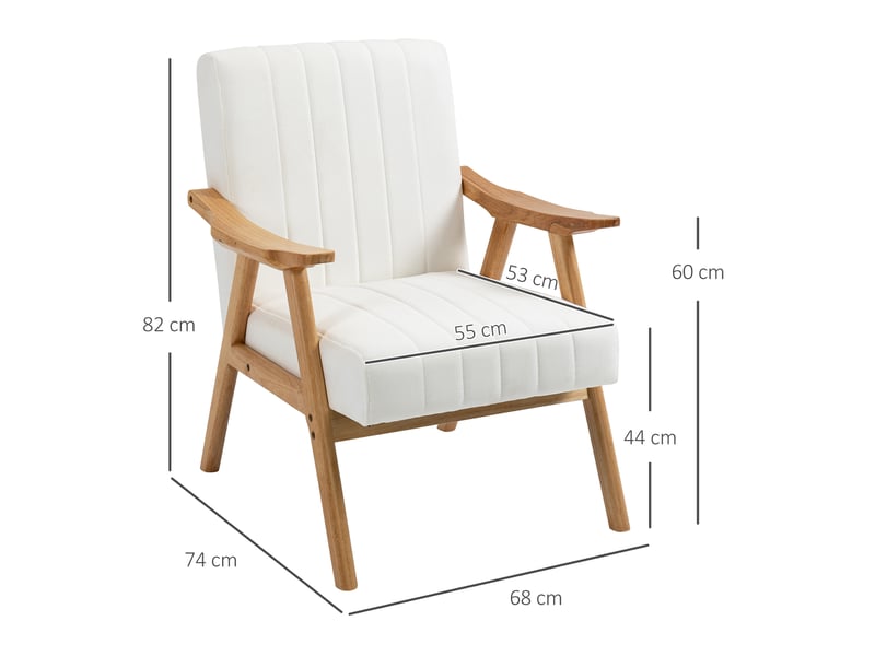  Fauteuil lounge scandinave 68x74x82 cm, revêtement en velours de couleur blanc crème, design moderne, canapé 1 place  - Conforama C