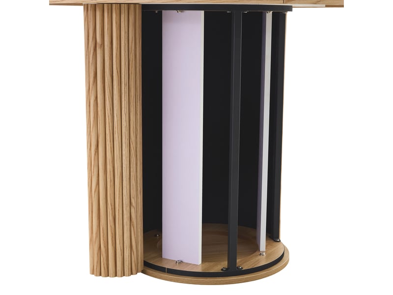 Table ronde ø100 cm 4 segments en mdf bois clair, pieds cylindriques avec rangement, 4 à 6 personnes - Conforama E