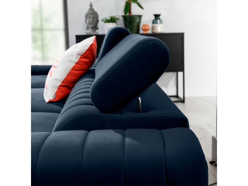 Canapé d'angle gauche bleu foncé convertible 3 places jayson avec méridienne longue - Conforama C
