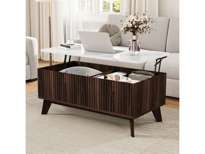 Table basse en bois réglable en hauteur avec espace de rangement - style scandinave - idéale pour le salon - couleur noyer - Conforama B