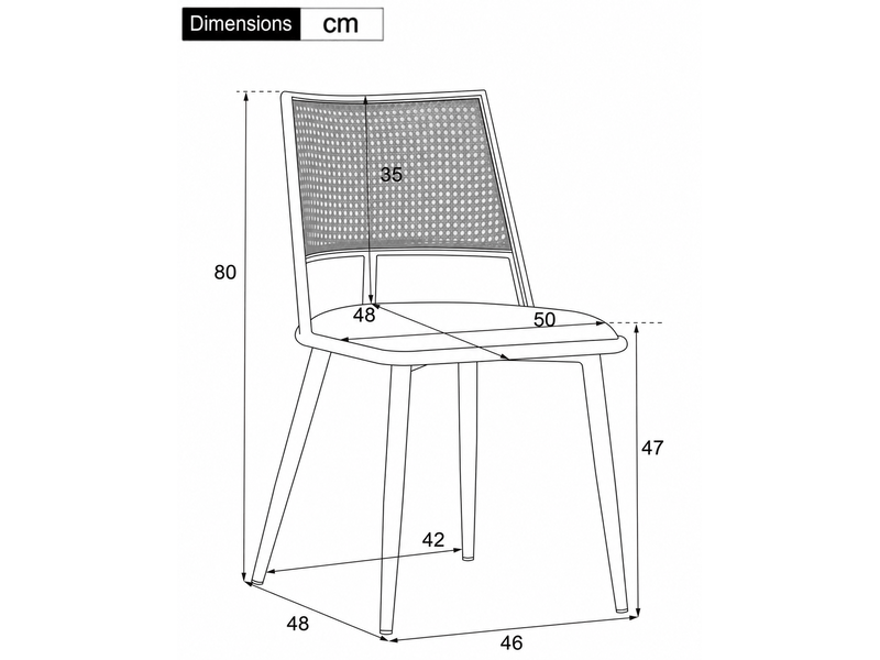  Lot de 4 chaises de salle à manger beige, dossier en rotin pe, assise en pu, structure métal, style naturel  - Conforama C