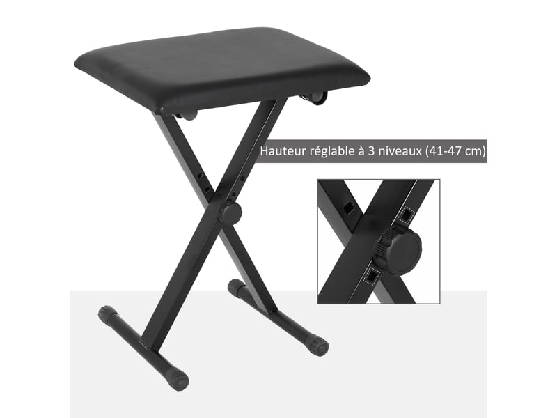  Tabouret piano pliable, banc piano réglable en hauteur de 37 à 47 cm, siège rembourré en pu et pieds en métal antidérapants, noir, charge 100 kg  - Conforama E