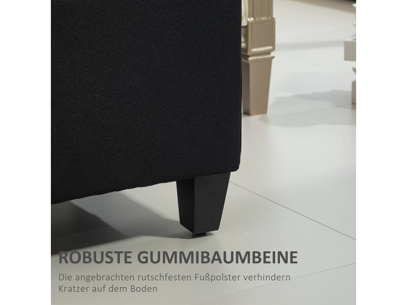  Banc banquette rembourrée avec espace de rangement banc coffre couloir chambre salon polyester imitation lin bois d'hévéa noir 100 x 40 x 44 cm 838-166V00BK - Conforama E