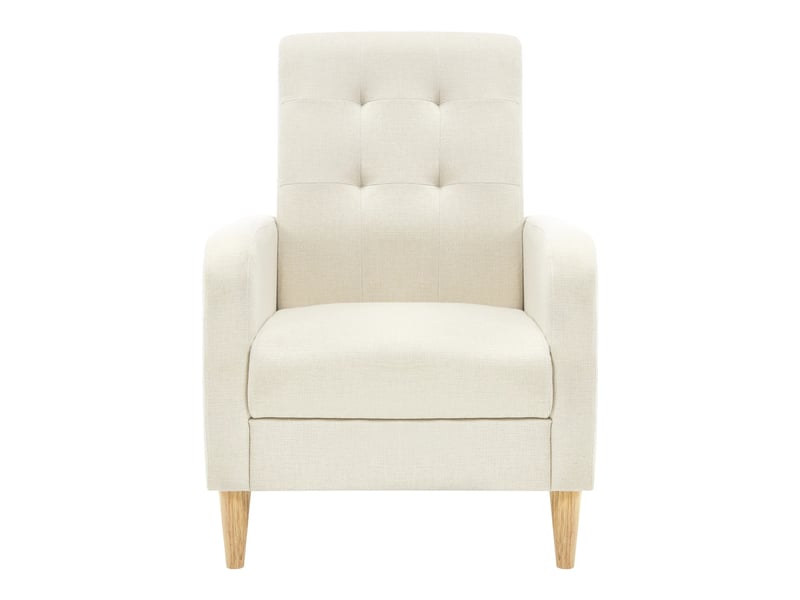  Fauteuil de lecture en lin avec dossier haut, assise rembourrée et structure en bois beige  - Conforama A