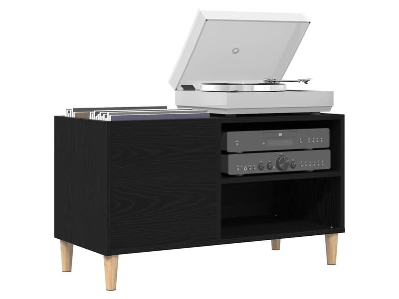 Meuble à vinyles, meuble de rangement salon 84,5 x 38 x 48 cm bois d'ingénierie chêne noir - Conforama C