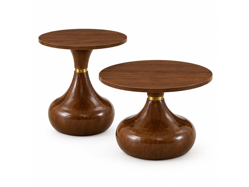  Table basse et table d'appoint rondes lot de 2 effet noyer avec socle stable en mdf et métal pour salon et chambre  - Conforama A