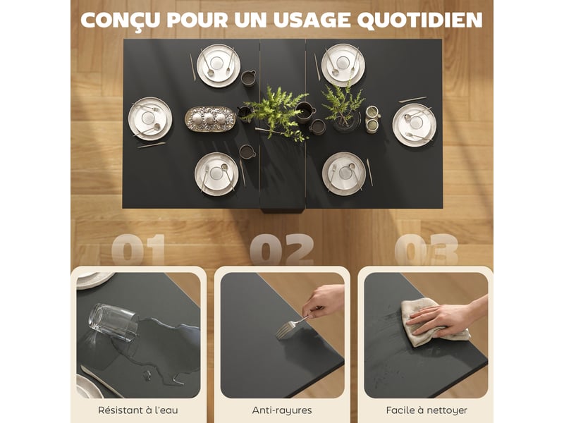 Table pliante de cuisine salle à manger amovible sur roulettes 75 x 140 x 74 cm noir coloris - Conforama W