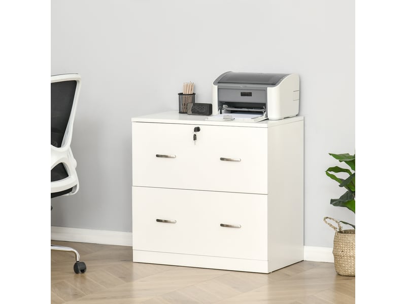  Classeur de bureau à 2 tiroirs pour dossiers suspendus, avec serrure et 2 clés, 77 x 42 x 72 cm, blanc  - Conforama D