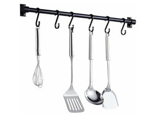 Barre murale cuisine ustensiles 40cm barre étagère de cuisine avec 6 crochets amovibles, pour ustensiles de cuisine(noir, multicolore