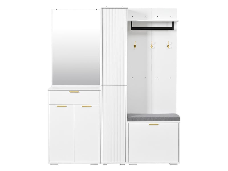  Vestiaire mural compact étroit, miroir, tringle, casier à chaussures, banquette et tiroir, 125×36×190 cm, blanc N657P50643234W - Conforama A