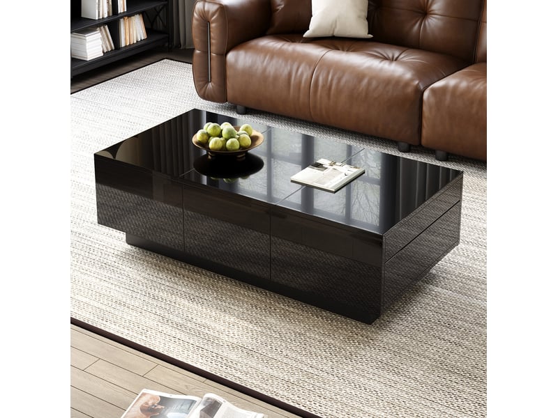  Table basse 100x50x31 cm partiellement brillante panneau de particules noir  - Conforama C