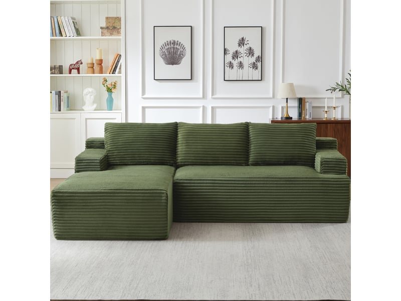  Canapé d’angle modulable convertible 4 places 238x152x66 cm en velours côtelé vert  - Conforama B