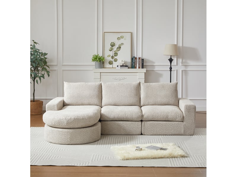  Canapé modulable modenvie en chenille beige 3 places avec méridienne réversible en l 250 x 160 x 80 cm  - Conforama E