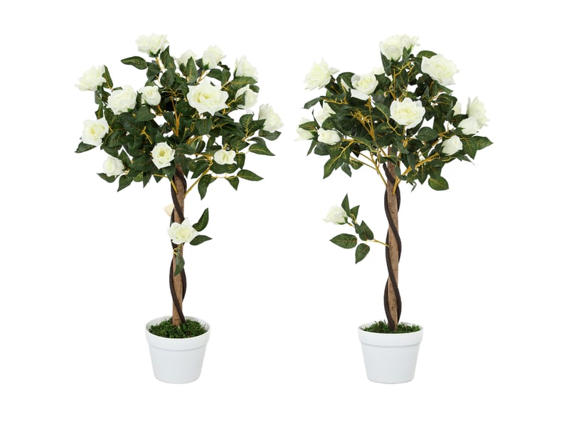  Rosier artificiel à 21 fleurs dans un pot rempli de ciment et de mousse, ø18 x 90 cm, blanc  - Conforama B