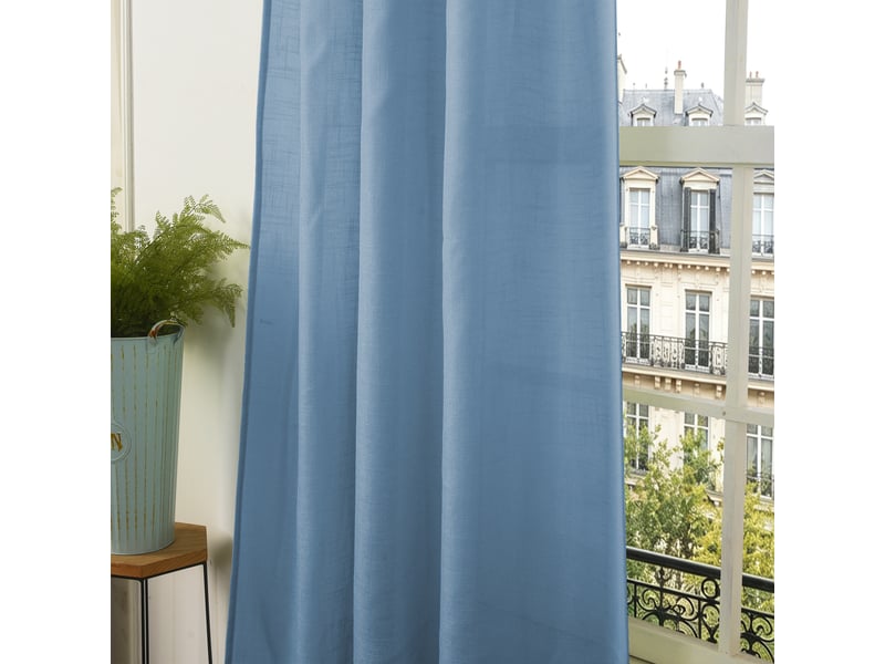  Rideau ajustable 140 x 270 cm + 8 anneaux pinces effet lin evasion bleuet CP-EVASION-BLEUET - Conforama C