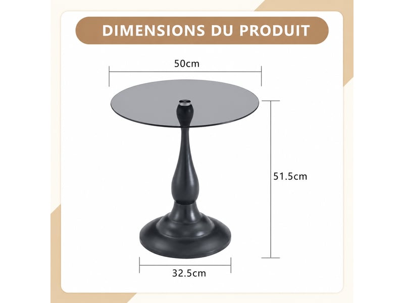  Table d'appoint ronde moderne en verre trempé – noire – ø 50 x h 51,5 cm  - Conforama D
