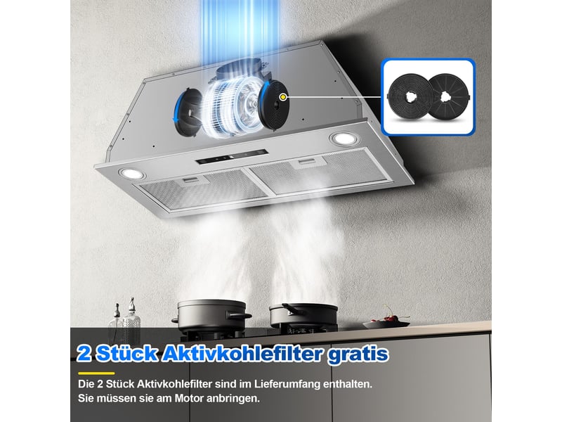 Hotte aspirante encastrable 72 cm, 400 m³h, 3 vitesses avec booster, commande tactile et gestuelle, évacuation ou recyclage - Conforama B