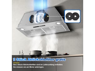 Hotte aspirante encastrable 72 cm, 400 m³h, 3 vitesses avec booster, commande tactile et gestuelle, évacuation ou recyclage