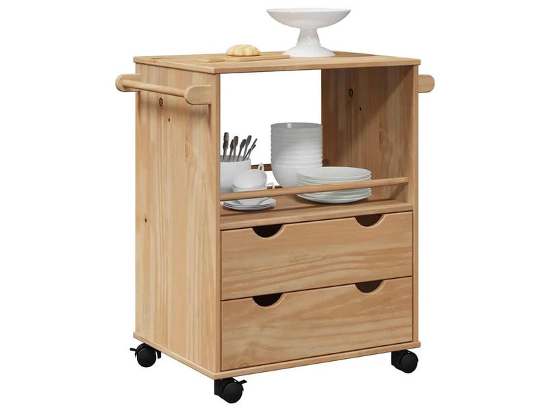 Desserte de cuisine, chariot de rangement otta 59x45x80 cm bois massif de pin shl48700 - Conforama B