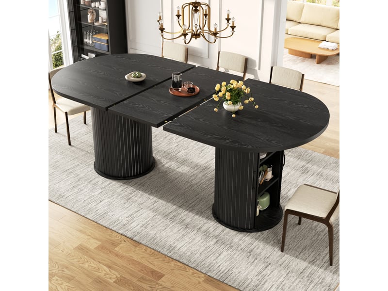 Table à manger extensible,150-190x80x75 cm,avec rangement,mdf,noir  - Conforama B