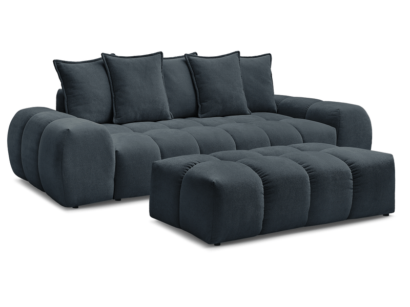Bobochic canapé droit convertible coffre everest tissu texturé avec pouf bleu foncé EVEREST - Conforama A
