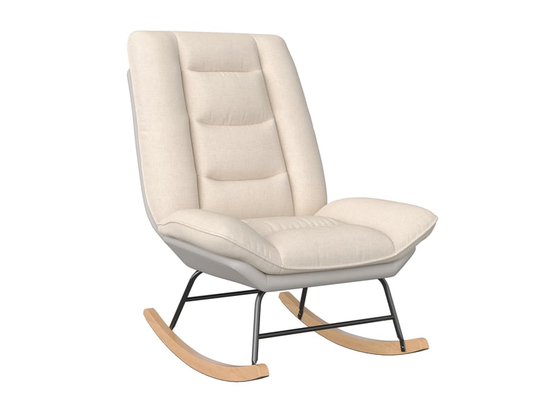  Fauteuil à bascule - 59 x 90 x 70 cm - beige et gris - dossier inclinable 5 positions avec tissu lin et similicuir  - Conforama D