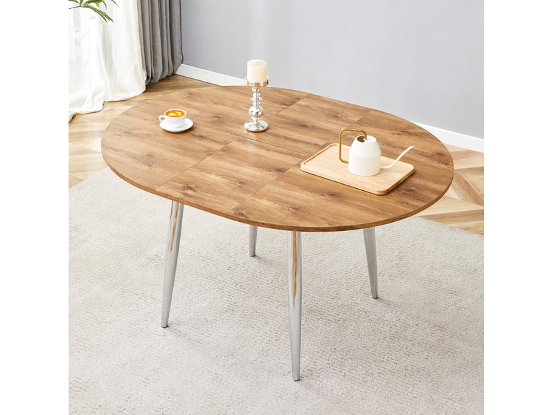  Table à manger ronde extensible 107-137 cm, table ovale design moderne, mdf et métal, décor bois  - Conforama W