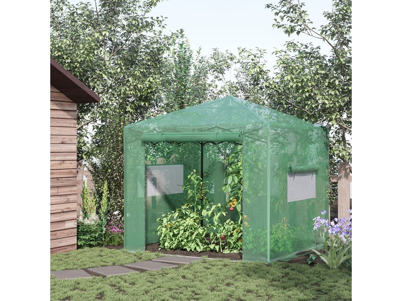  Serre, châssis froid, serre à tomates avec porte et fenêtre enroulables, acier pe, vert foncé, 238 x 178 x 240 cm  - Conforama D