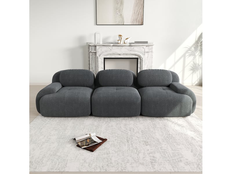  Canapé modulable modenvie 3 places sans cadre en velours côtelé gris 298 x 103 x 70 cm  - Conforama D