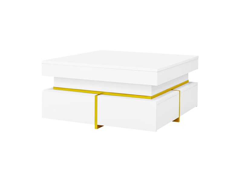  Table basse carrée brillante en panneaux de particules avec 2 tiroirs et accents dorés,blanc table basse blanc - Conforama A