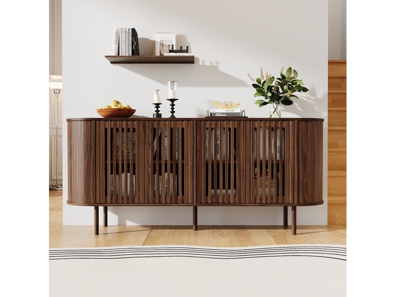  Buffet bas 160x40x70 cm, grand rangement, portes coulissantes, mdf marron, design moderne, meuble de salon et cuisine  - Conforama B