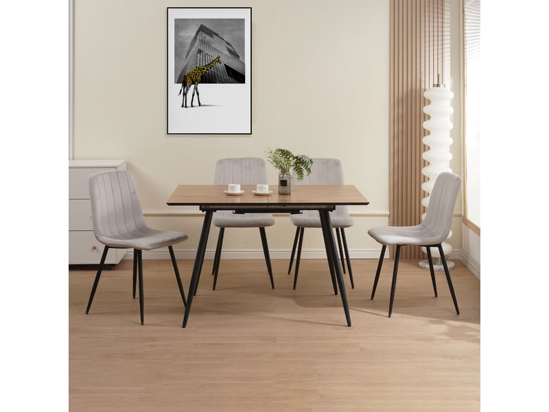 Ensemble table extensible naturel + 4 chaises velours gris - scandi - Conforama B