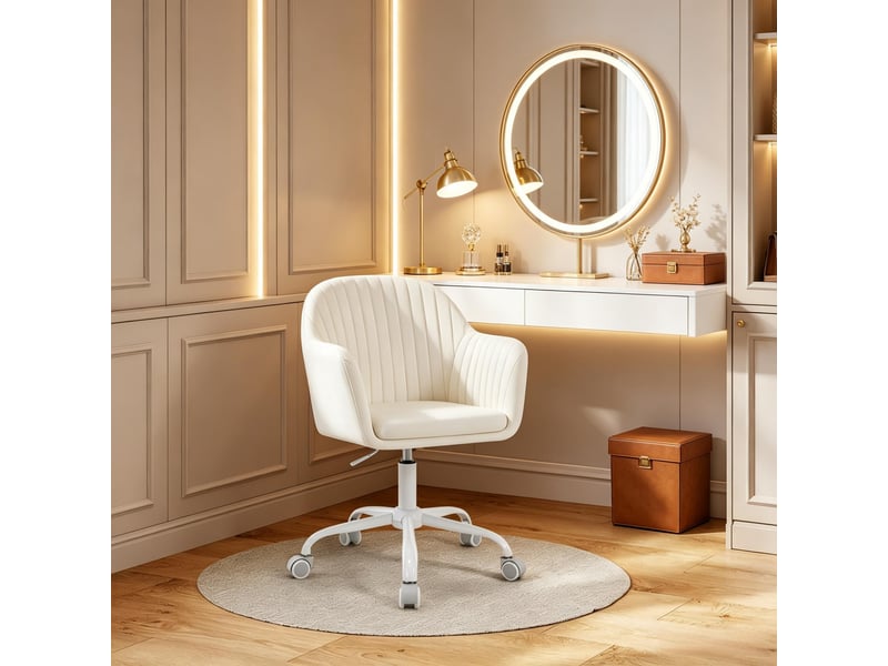  Chaise de bureau pivotante à hauteur réglable avec accoudoirs - lpospi - dossier ergonomique, velours crème blanc  - Conforama C