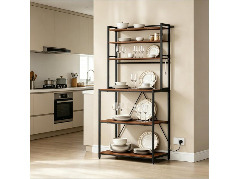 Station café moderne avec prises, étagère cuisine chêne clair, meuble rangement 167 cm - Conforama D