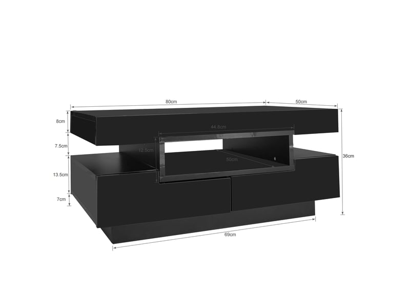 Table basse brillante avec bande lumineuse led et 4 tiroirs noir table basse noir - Conforama C